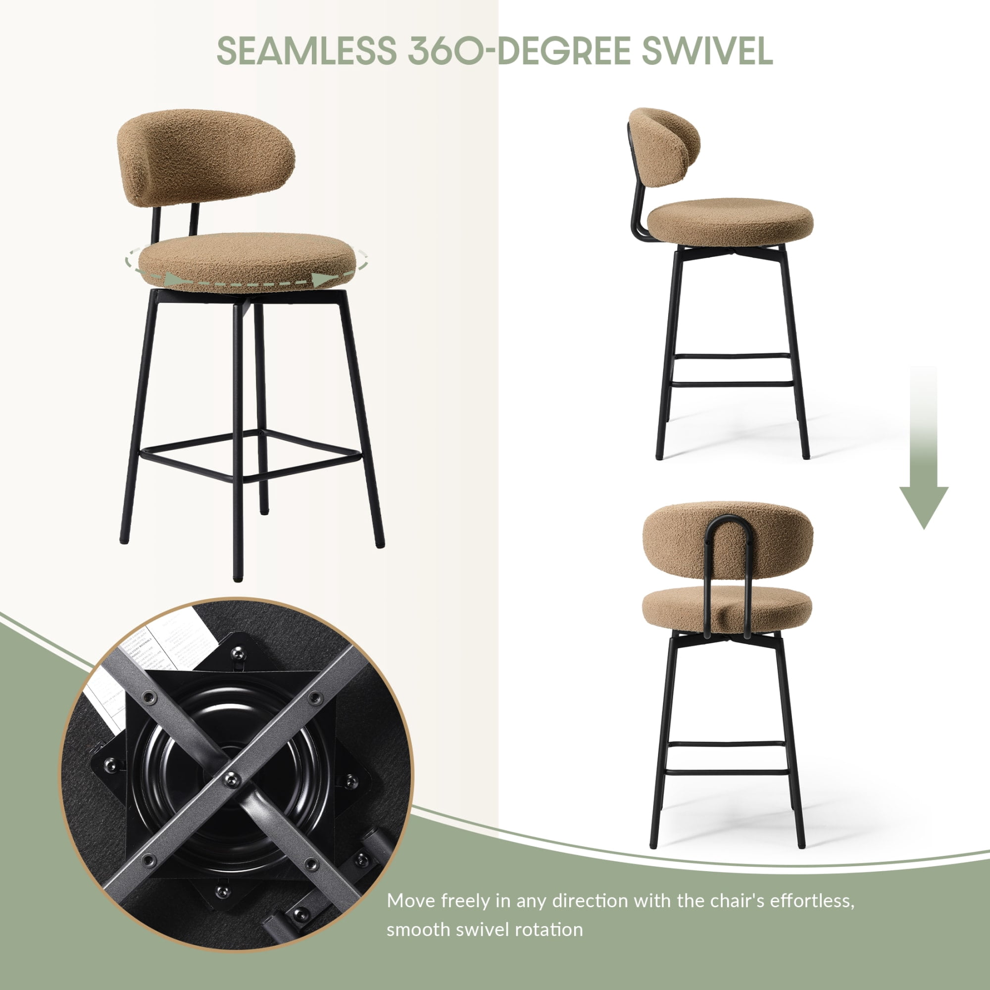 WestinTrends Alexandria Modern Upholstered Sherpa Fabric Counter Height Bar Stools with Back (Set of 2), Camel