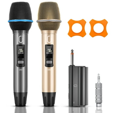JYX Dual Wireless Microphone, Handheld Wireless Bluetooth, Metal Professional Dynamic, 2-Pack, Gray, Gold