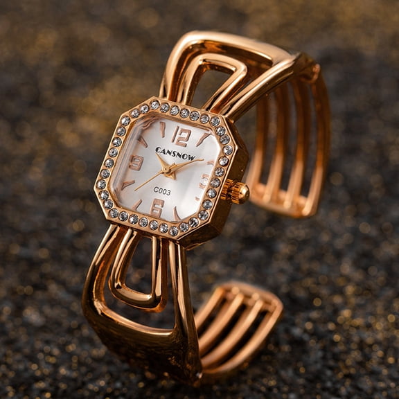 Romantic Rose Gold Bow Bangle Watch with Diamond Trimmed Dial