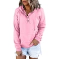 thumbnail image 2 of Pink Solid Color Hoodies, Polyester Women's Pullover Outwear Hoodies, Womens Daily Long Casual Down for Womens Pocket Hooded Sweatshirts Pullover Sleeve Button V Drawstring Hoodies Neck Women's Hoodi, 2 of 7