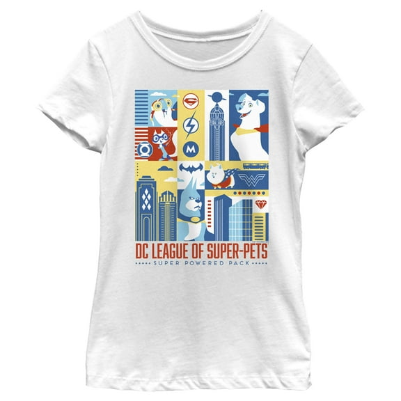 Girl's DC League of Super-Pets City Character Panels  Graphic Tee White Medium