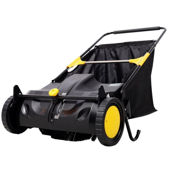 Push Lawn Sweeper, iCapeson 21 Inch Garden Leaf & Grass Cleanup Collector with Large 3.5 cu. ft Hopper Bag, Strong Rubber Wheels, Heavy Duty Thickened Steel, 4 Spinning Brushes, Height Adjustment