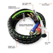 15ft 3 in 1 ABS & Air Line Hose Wrap 7 Way Electrical Cable Semi Truck Trailer