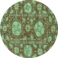 thumbnail image 1 of Ahgly Company Machine Washable Indoor Round Abstract Turquoise Blue Modern Area Rugs, 3' Round, 1 of 4