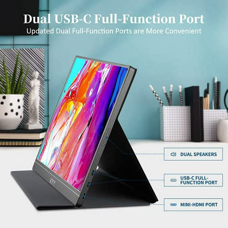  4K Portable Monitor - KYY 15.6'' 3840x2160 UHD USB-C Monitor,  100% Adobe RGB, 400cd/㎡, IPS Computer Gaming Display HDR Travel Monitor  w/Speakers & Smart Cover for Laptop Xbox PS5 Switch PC