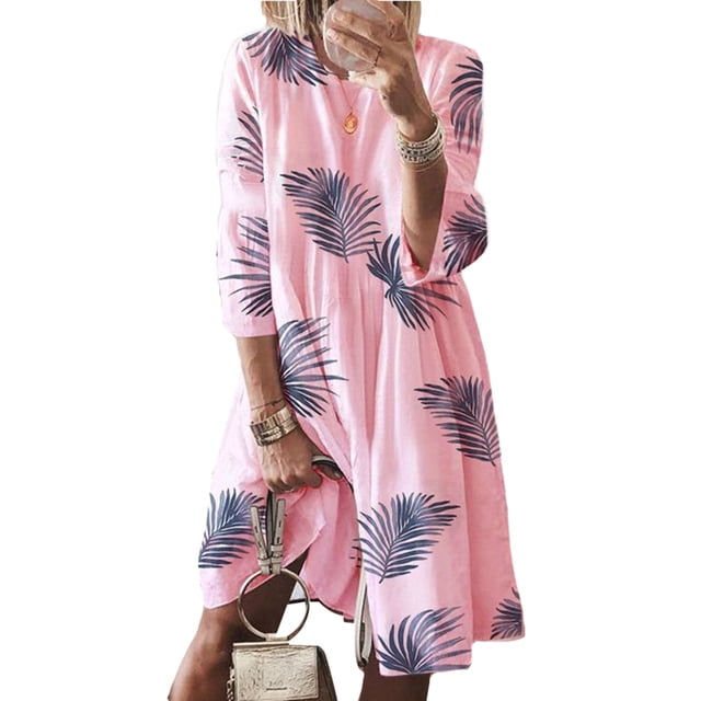 HIMONE Robes Bohèmes Décontractées Grandes pour Femmes Manches Longues Tunique Chemises Robe Col Rond Robe Ligne A Fête Travail Automne Robe Midi Grande Taille