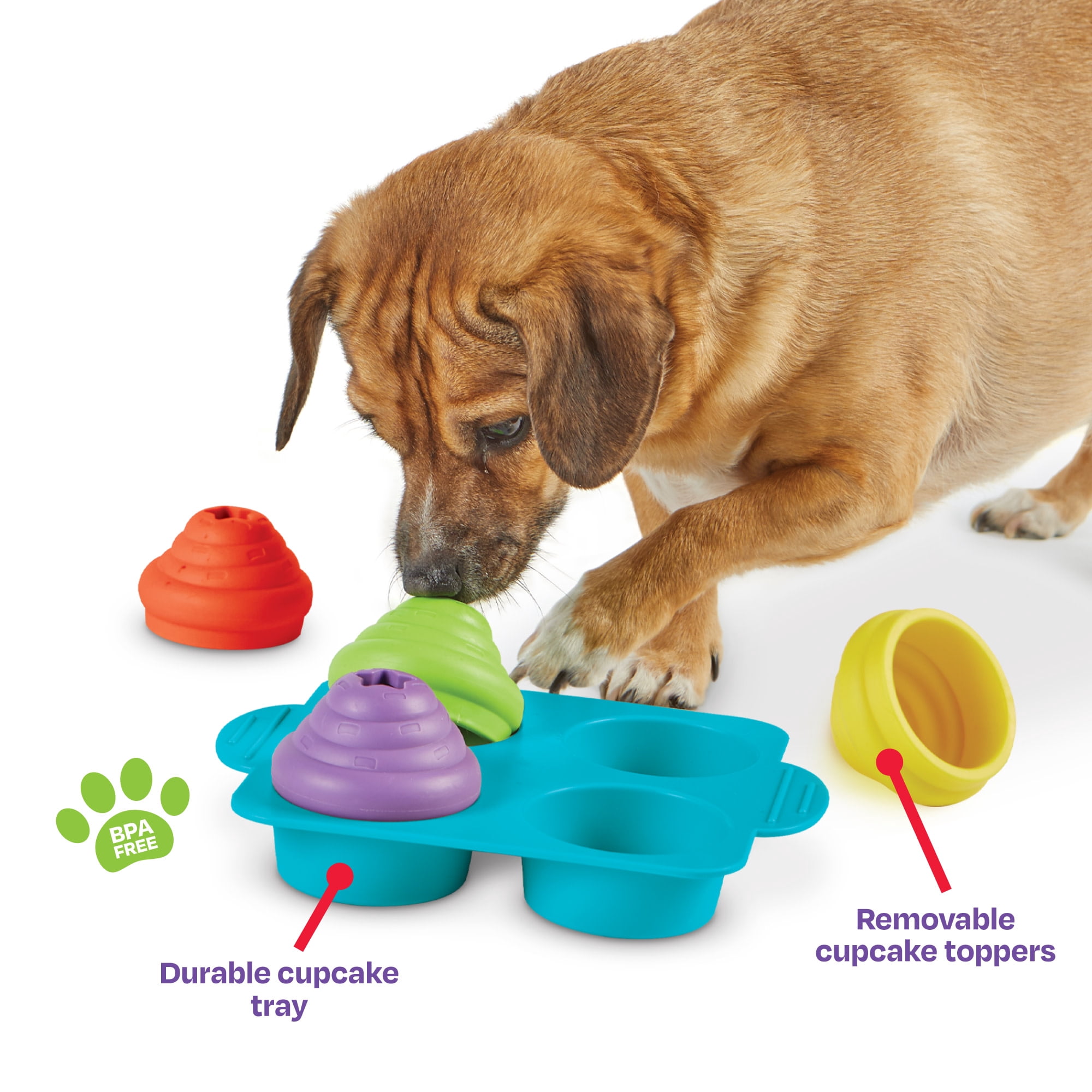 Brightkins Cupcake Party Treat Puzzle -Dog Chew Toys Interactive Treat Puzzle