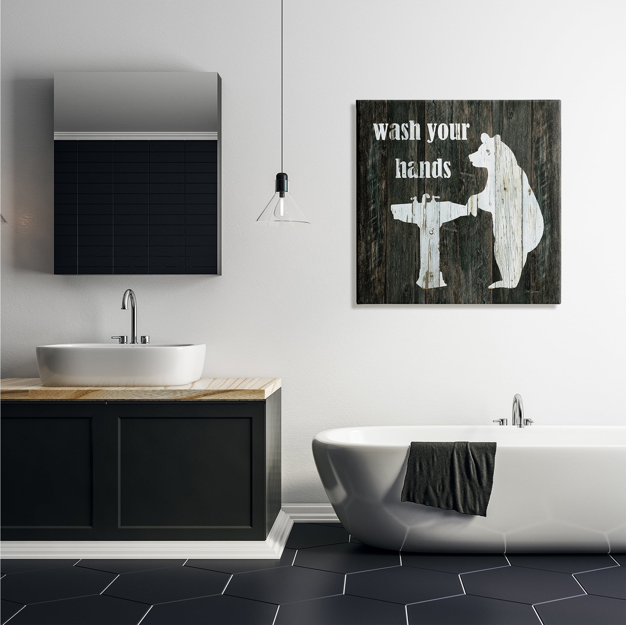 Stupell Industries Wash Your Hands Rustic Bathroom Wilderness Bear Sink Graphic Art Gallery-Wrapped Canvas Print Wall Art, 30x30, by Carol Robinson