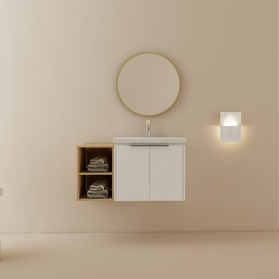 Noble House 36" Wall-Mounted Bathroom Vanity with Ceramic Sink, Soft-Close Doors, Small Storage Shelves, White