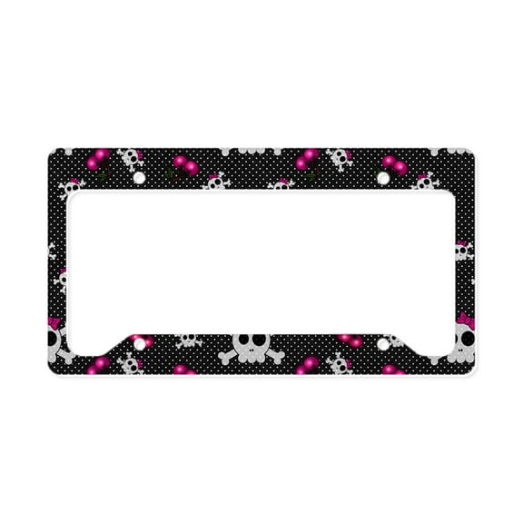 CafePress - Girly Skulls License Plate Holder - Aluminum License Plate Frame, License Tag Holder