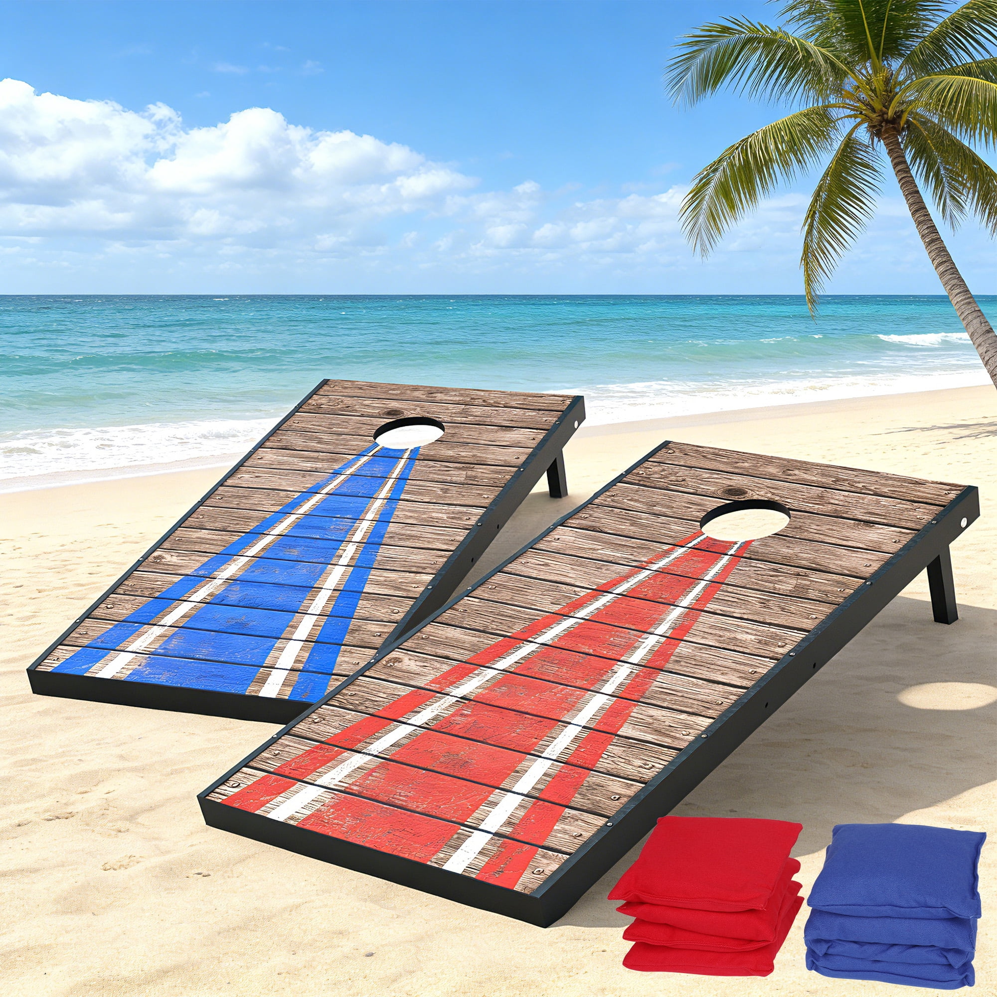 4x2 ft Wooden LED Cornhole Game Set, Portable Outdoor Cornhole Boards with 8 Bean Bags for Backyard Beach Camping Parties Family Games
