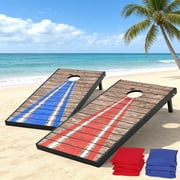 4x2 ft Wooden LED Cornhole Game Set, Portable Outdoor Cornhole Boards with 8 Bean Bags for Backyard Beach Camping Parties Family Games