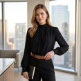 thumbnail image 4 of Long Sleeve Shirts for Women Mock Neck Tops Pleated Front Blouses Dressy Casual Spring Fall Clothes 2026 Fashion, 4 of 7