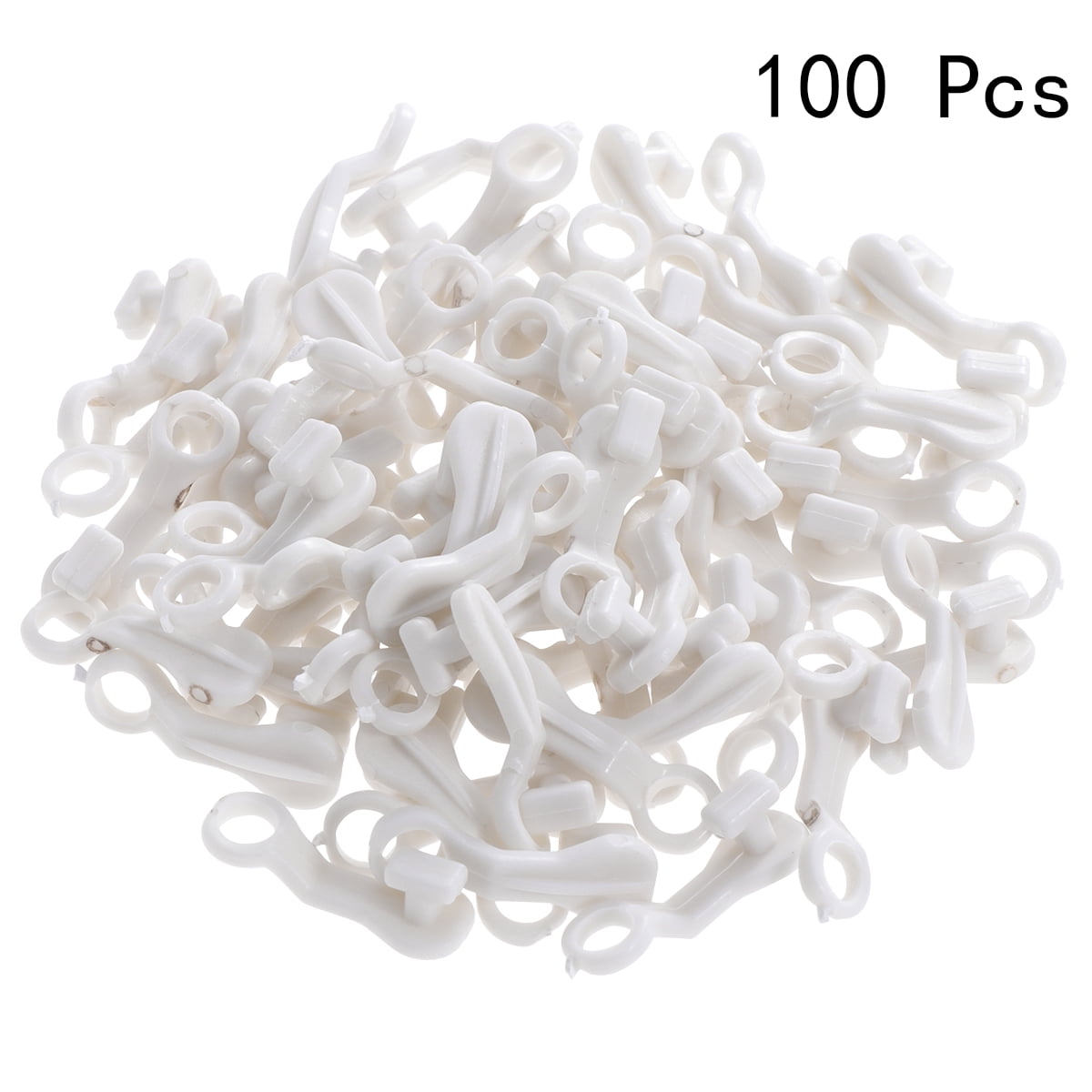 100 x CURTAIN HOOKS FOR CURTAINS WHITE PLASTIC NYLON POLE HOOK RAIL GLIDERS PACK 