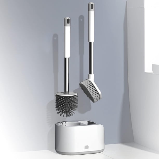 Estropajo para inodoro que ahorra espacio con cerdas higiénicas que no rayan, base con ranuras ventiladas para un secado rápido, soporte para montaje en pared para limpieza del baño (1 unidad)