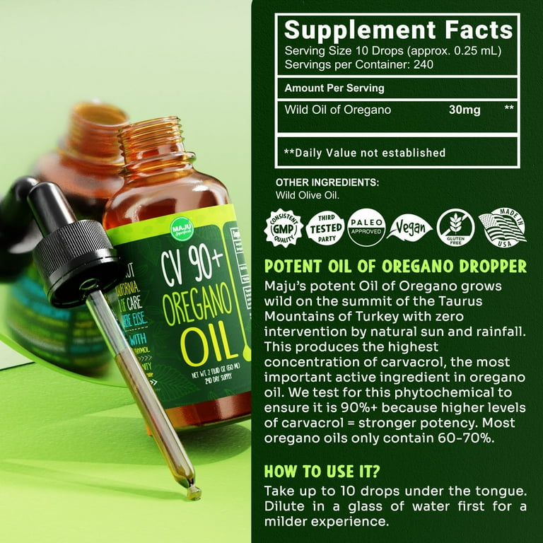MAJU's Oil of Oregano Dropper, 2 Fl Oz (60 ml), Seasonal Wellness