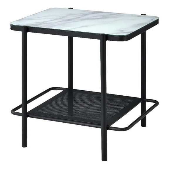 Furniture of America Joaquin Metal 1-Shelf End Table in Black and White
