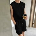 thumbnail image 6 of REORIAFEE 2 Piece Outfits for Men Set Casual Athletic Suit Sweatsuit Sportswear Summer Tracksuit Country Concert Outfit Men's Casual Elastic Waist Shorts Round Neck Tank Top Shorts Set Black XXL, 6 of 7