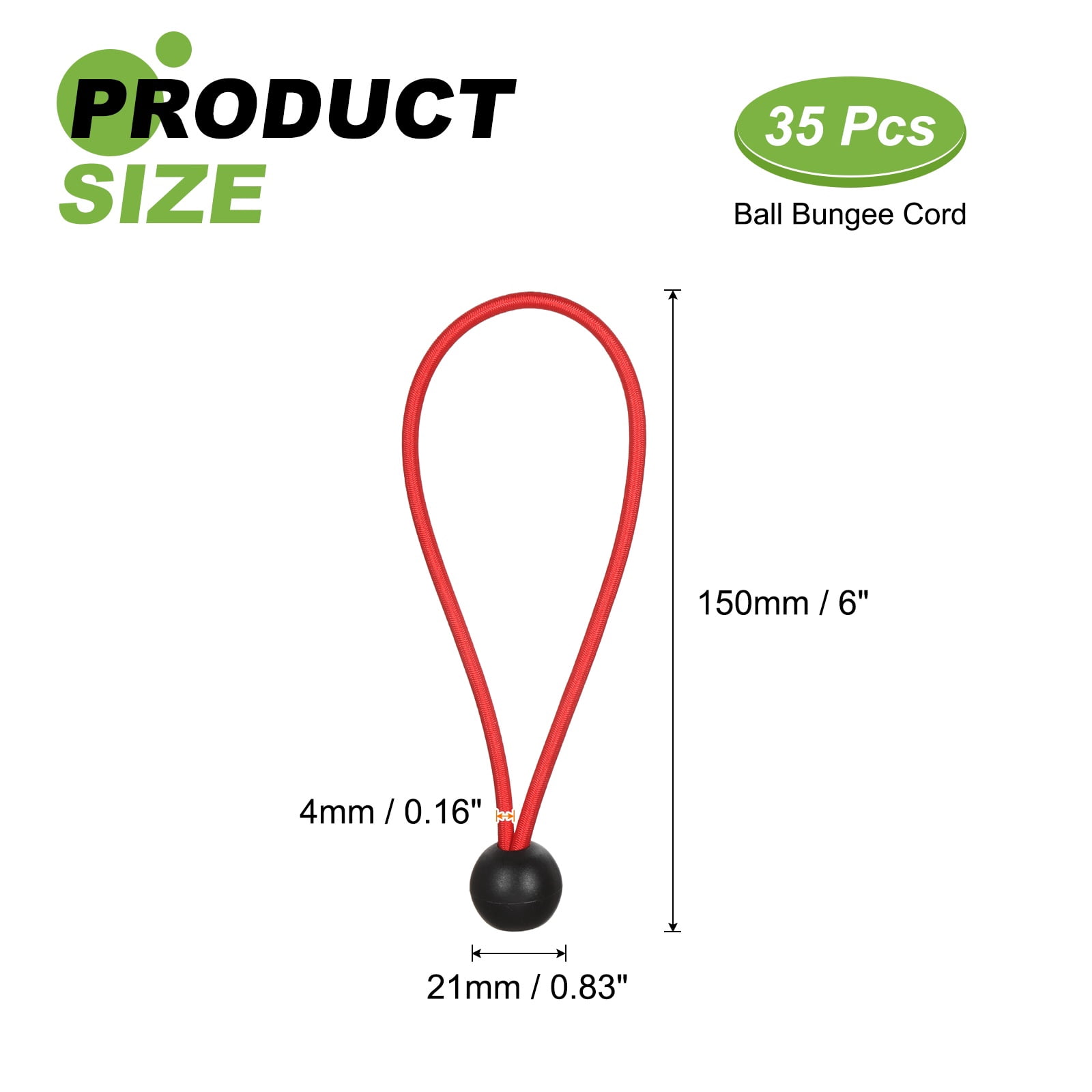 Ball Bungee Cord 6 Inch, 35 Pcs Bungee Cords with Balls Canopy Tarp Tie Downs Cords Elastic String for Outdoor Camping Cargo Shelter Tent Poles, Red