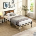 thumbnail image 3 of Paproos Twin Bed Frame, Heavy Duty Metal Platform Bed with Wooden Panel Headboard, Metal Twin Bed with Underbed Storage, Twin Size Metal Bed Frame, No Box Spring Needed, Rustic Brown, 3 of 8