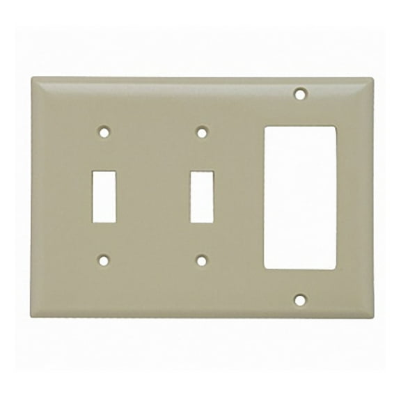 Pass & Seymour Legrand SP226-I 3-Gang Combination Toggle Light Switch & Decorator GFCI Rocker Wall Plate, Standard Size Cover, Thermoset Plastic, Ivory