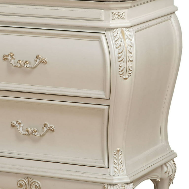 ACME Chantelle 2-Drawer Nightstand with Granite Top in Pearl