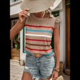 thumbnail image 4 of Camiseta de Verano con Cuello Redondo, Estampado de Rayas y Volantes de Encaje y Mangas para Mujer Caqui XL, 4 of 7