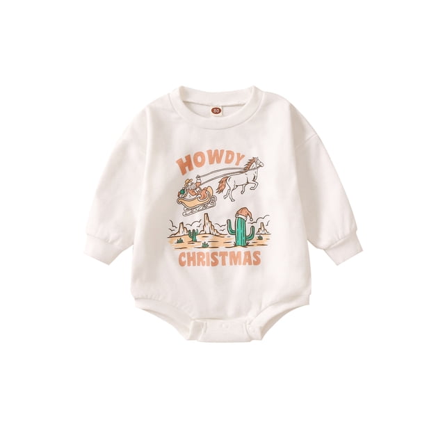 Faithtur Barboteuse de Noël pour Bébés Filles Garçons, Imprimé de Lettres Sapin de Noël Cactus, Col Rond, Manches Longues, Combinaisons, Automne Hiver, Cache-Couches