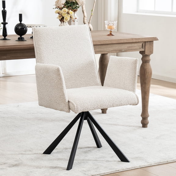 Kidol & Shellder Boucle Dining Chair Comfy Swivel Kitchen Chair Modern Computer Chair Vanity Chair with High Back and Arms for Home Kitchen Makeup Room, Beige