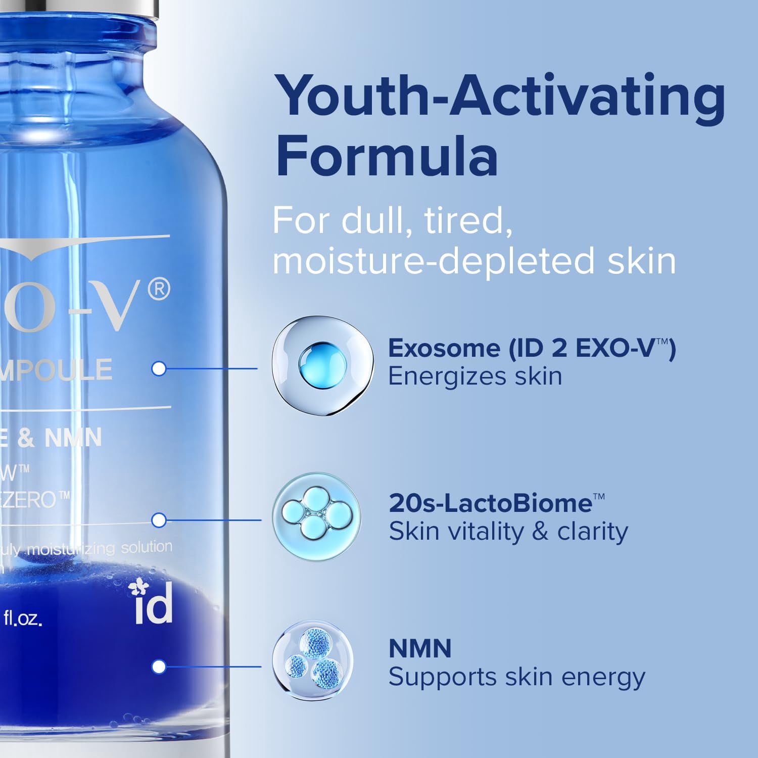 idplacosmetics EXO-V Plus Ampoule 1.01 fl.oz (30ml) – Korean Microneedling Serum for Smoother, Plumper Skin, 99.9% 100.4 nm Encapsulated Exosome + NMN, for Microneedle Roller (250µm)