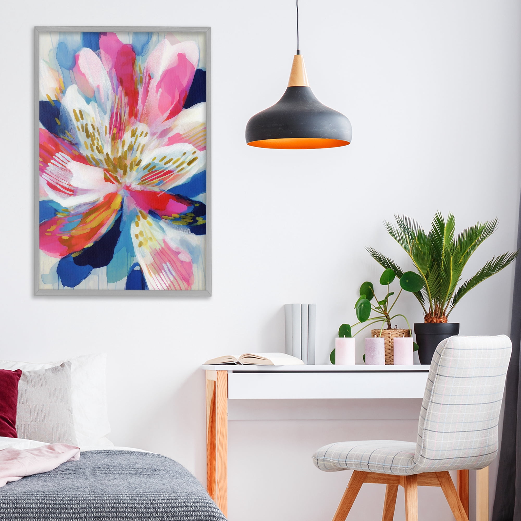 Stupell Industries Lily In Pink & Blue Gray Framed Giclee Art, design by Chromatic Storm Studio
