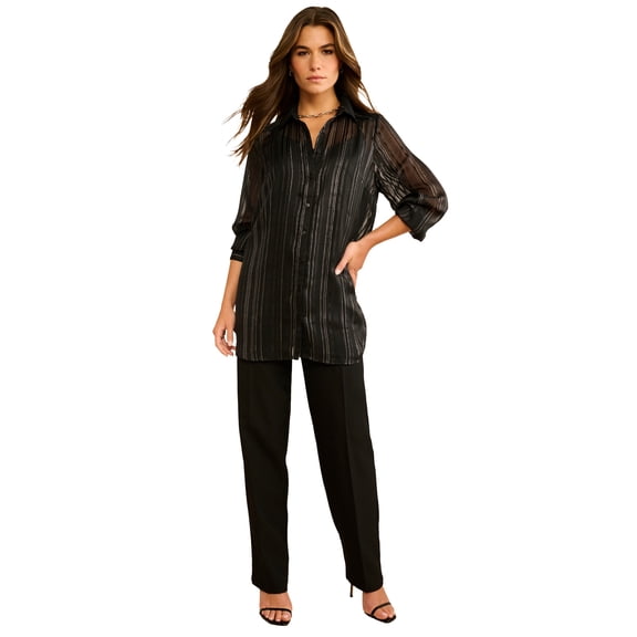 Roaman's Women's Plus Size Kate Lurex Stripe Blouse