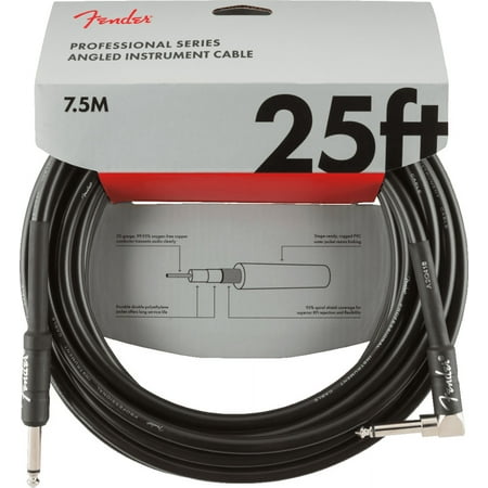 Fender Professional Series Instrument Cables, Straight/Angle, 25', Black