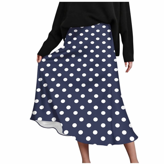 ZVNAΖH Women's Polka Dot Satin Midi Skirt, High Waist Side Zipper Flared Skirt Ideal for Summer Casual & Vacation Outfits