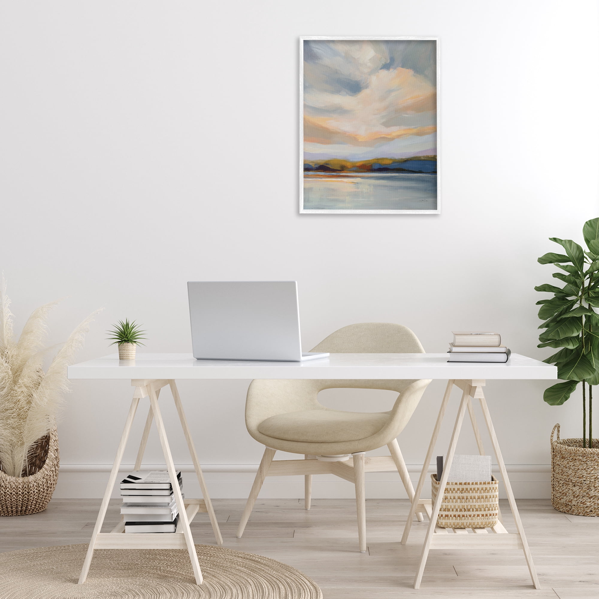 Stupell Industries Morning Glory Seascape Landscape Painting White Framed Art Print Wall Art, 24 x 30