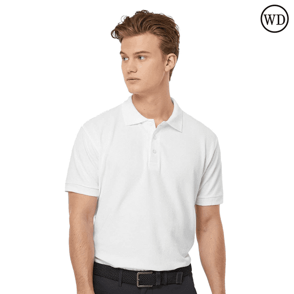 Tultex Men's 50/50 Sport Pique Polo Shirt, Short Sleeve, Textured Knit, USMCA Certified, White, S