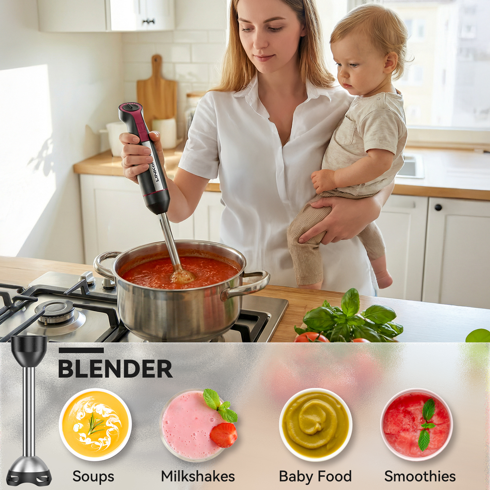 LINKChef 1000W Immersion Blender, 20-Speed 5-in-1 Hand Blender photo 7