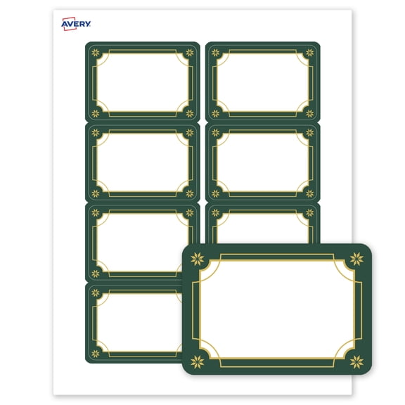 Avery® Name Badges, 2-1/3" x 3-3/8", Gold-Green Border, Matte, 80ct