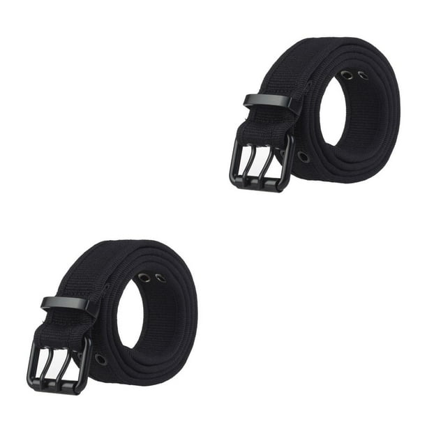Cinturones ajustables Qarigey Faja de lona con hebilla de metal Unisex Negro 2piezas