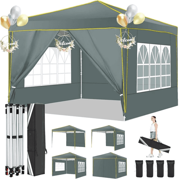 HOTEEL Pop up Canopy Tent 10x10 Commercial Instant Canopy with 4 Sidewalls & Carry Bag,Portable Tent for Parties Beach Camping Party Event Shelter Sun Shade
