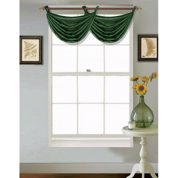 (V24) HUNTER GREEN 1PC Elegant Faux Silk Swag Waterfall Bronze Grommets Dressing Valance, 55" X 24" Inch