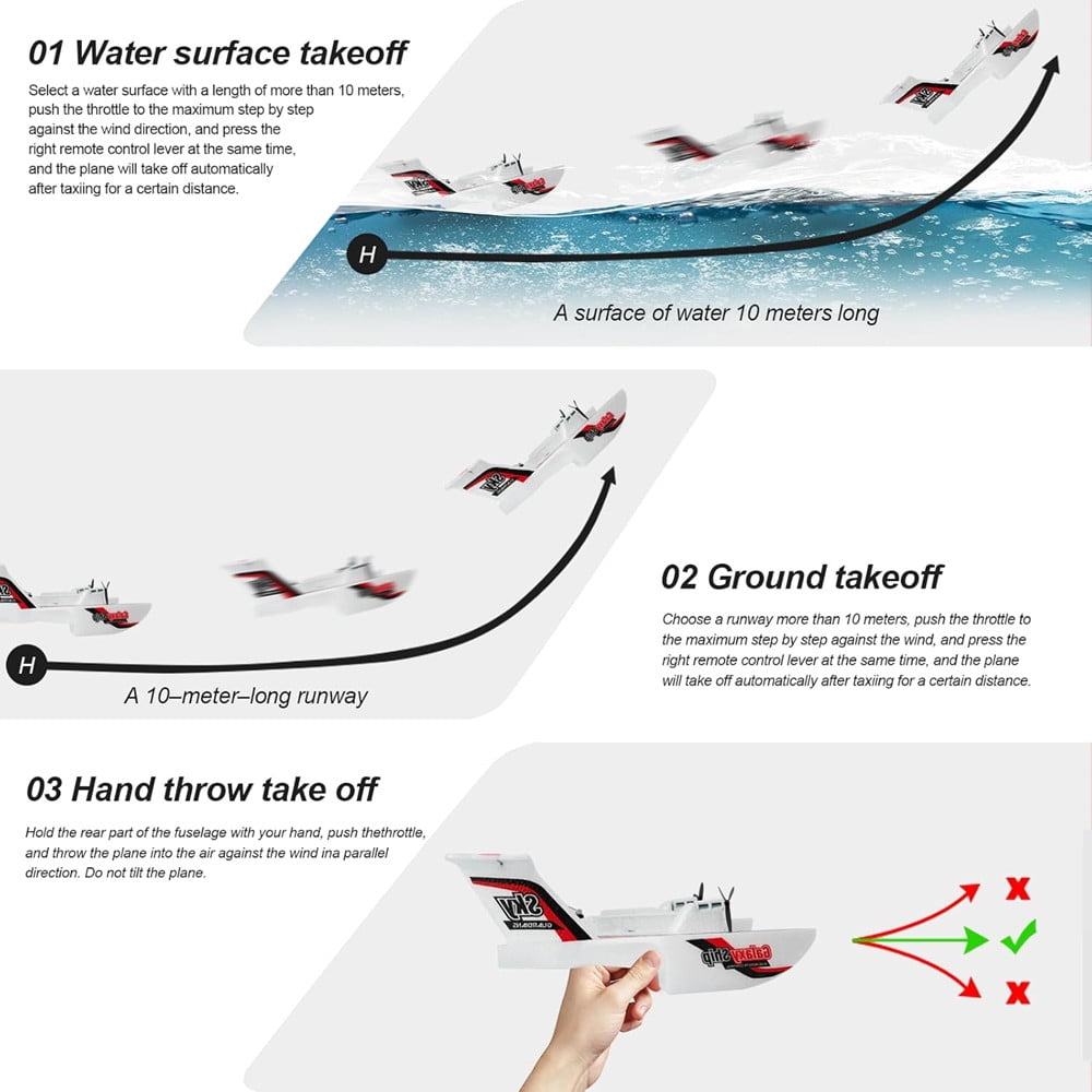 Roofworld RC Plane Boat KF603 2.4G 3CH Sea And Air RC Glider EPP Foam Water Land Flying Airplane Toys Gift(red)