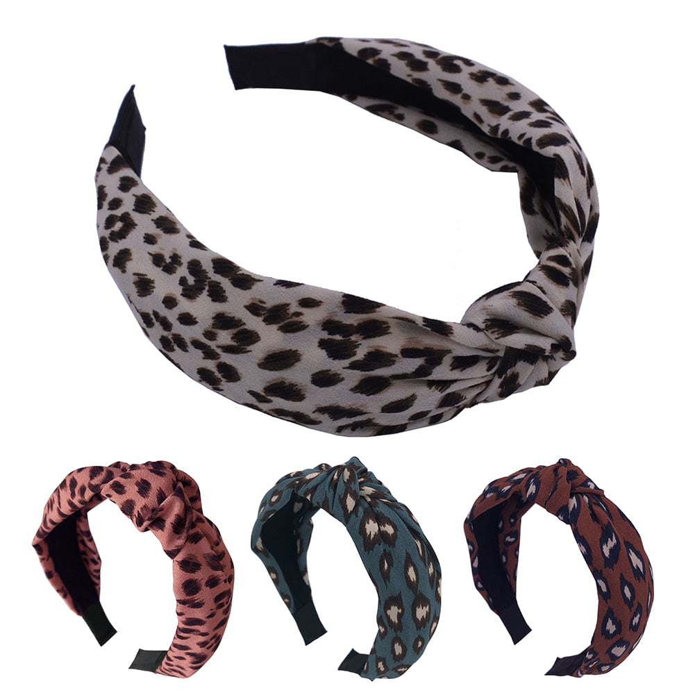 Women Leopard Cross Headband Hairband Stretch Twist Knotted Hair Band Headwear S 