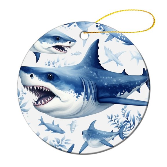 Ceramics Ornaments Blue And White Shark Ornament Keepsake Cute Shark Personalized Christmas Ornaments Holiday Present