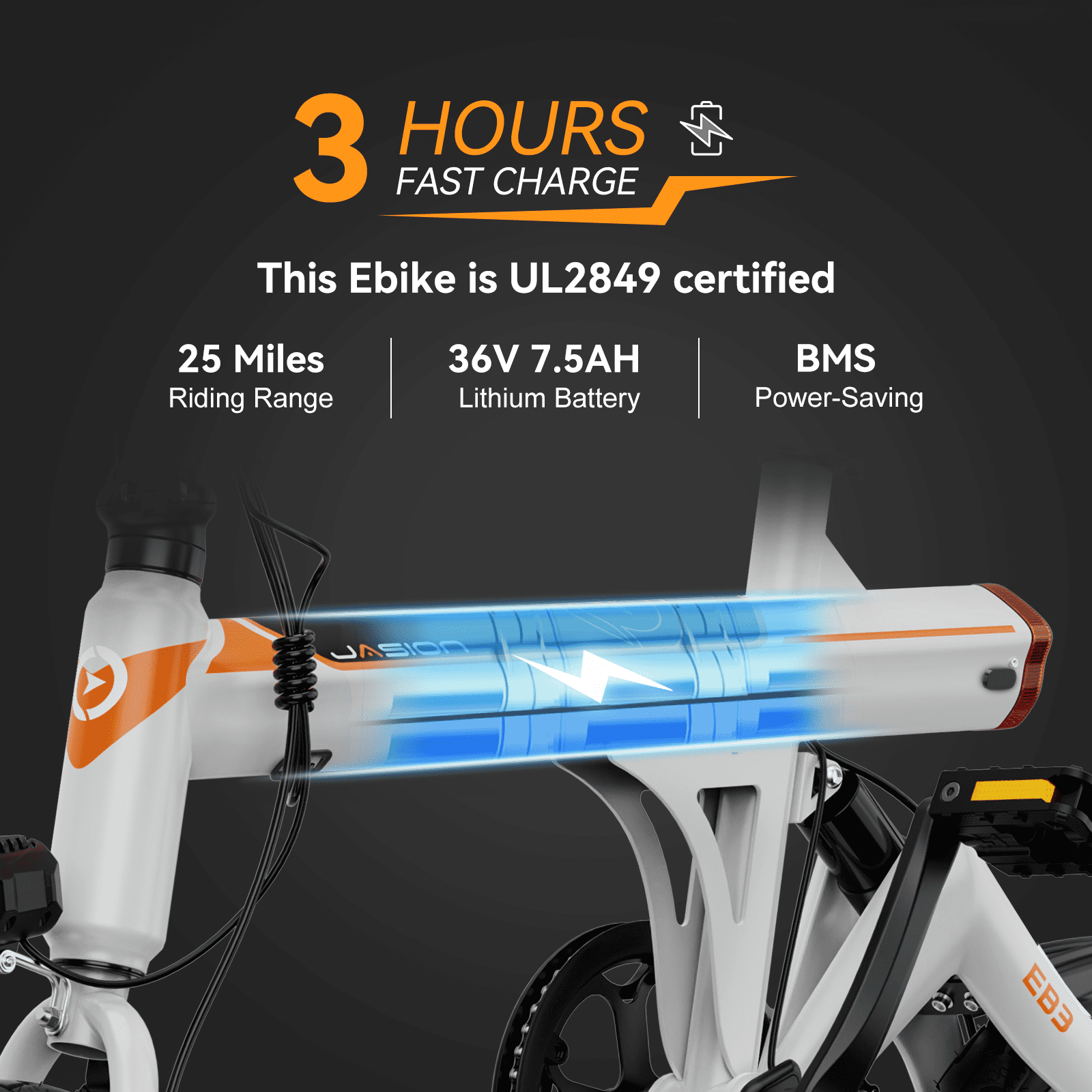 Jasion EB3 Electric Bike for Adults, 350W Folding Electric Bicycle with 270Wh Battery, 14" Foldable Commuter City Ebike for Teens, 3 Levels Assist