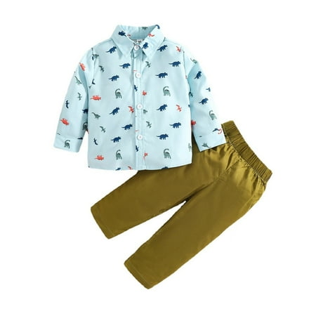 

Toddler Infant Newborn Baby Boys Cute Cartoon Animals Print Long Sleeve Shirt Blouse Tops Solid Pants Trousers Outfit Set 2PCS Clothes