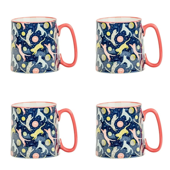 10 Strawberry Street Bella Mug, Cats in Space, Set of 4