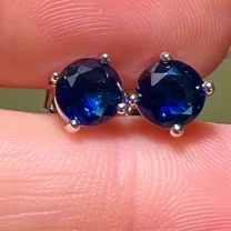 Mangal Jewels 3 Ct Round Cut 4mm Blue Sapphire Solitaire Womens Stud Earrings 14k White Gold Finish