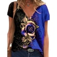 thumbnail image 1 of QELUSQELUS Women Pullover Short Sleeve V Neck Casual Floral Daytime T-Shirt, 1 of 2