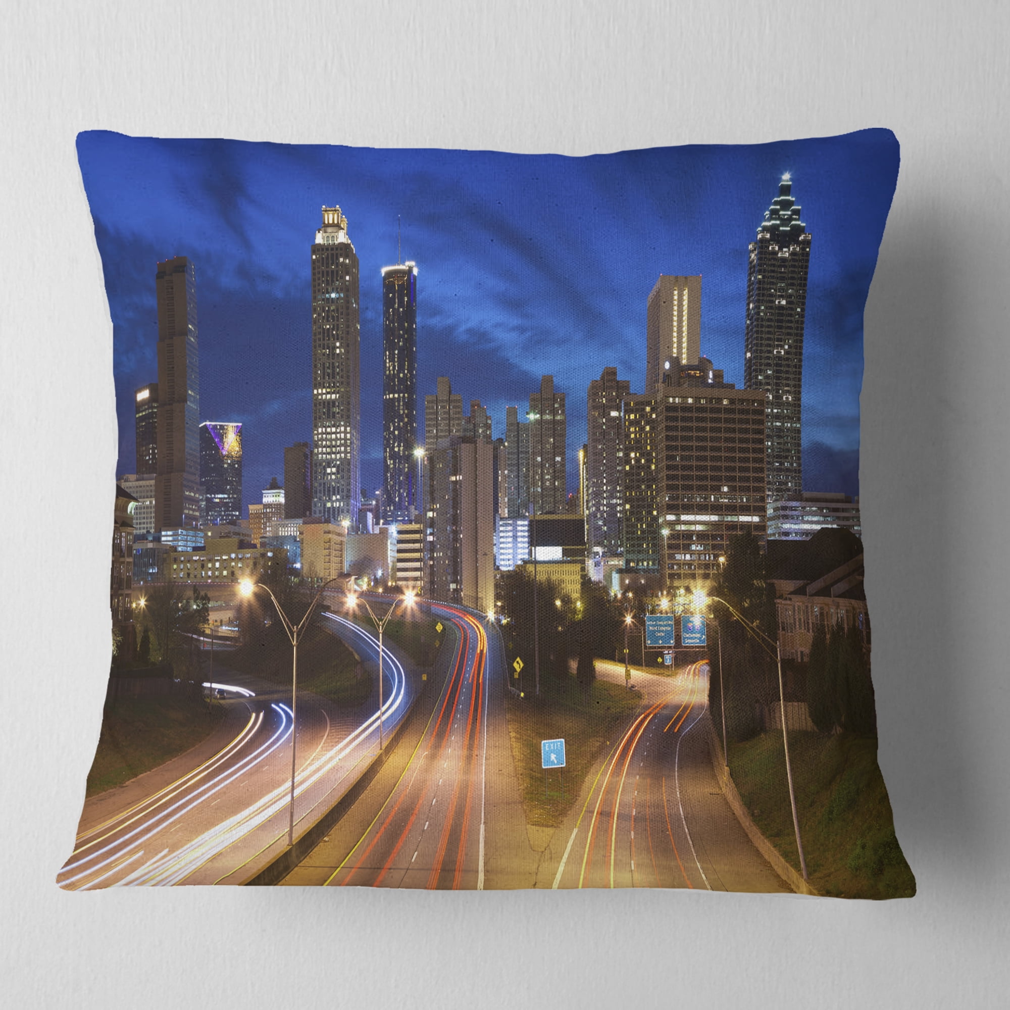 Designart Atlanta Skyline Twilight Blue Hour - Cityscape Throw Pillow - 18x18